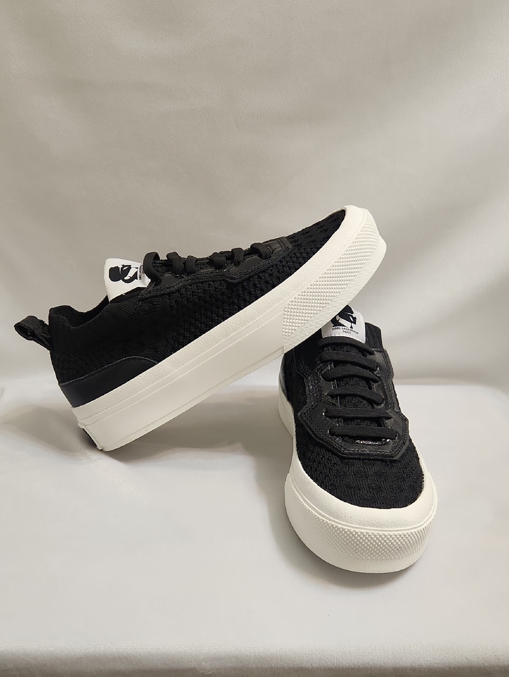 Karl Lagerfeld Gabby Black White Slip-on Knit Casual Sneakers (Size 5.5)